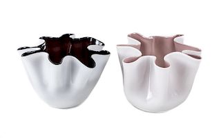 Pair Murano Venini Handkerchief Vases