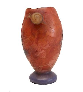 Daum Cameo molded and applied snail vase