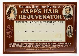 JAPP'S HAIR REJUVENATOR BARBERSHOP TIN ADVERTISING SIGN