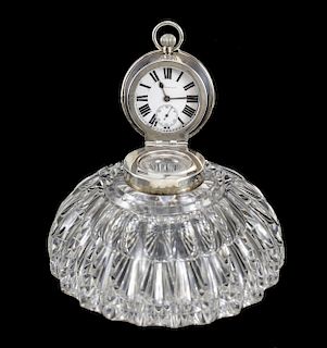 John Grinsell & Sons Sterling Silver & Glass Inkwell Clock