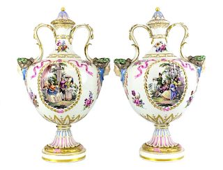 Pair of Royal Berlin Porcelain Figural Urns