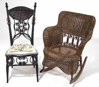 VICTORIAN WICKER SEATING, LOT OF TWO