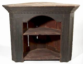 AMERICAN CHIPPENDALE CARVED AND PAINTED PINE CORNER CUPBOARD TOP