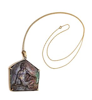 14k Gold & Black Opal Pendant Necklace