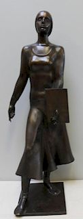 Signed and Dated Bronze Sculpture of a Girl.