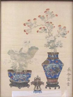 Chinese Painted Still Life on Silk.