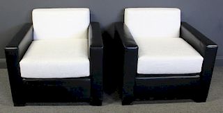 Pair Fine Quality Leather and Fabric Upholstered