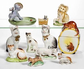 ASSORTED CHINA NOVELTY FIGURAL CAT ARTICLES, LOT OF 12