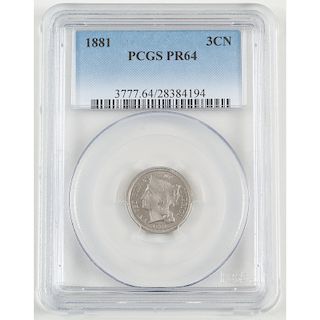 United States Nickel Three Cent Piece 1881, PCGS PR64