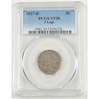 United States "3 Legged" Buffalo Nickel 1937-D, PCGS VF30