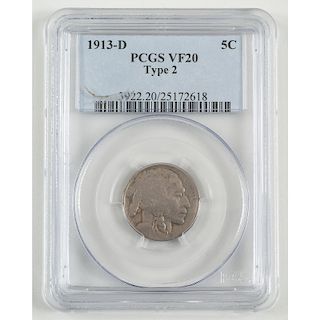United States Buffalo Nickel 1913-D, PCGS VF20 Type 2