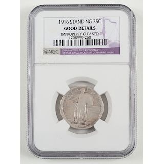 United States Standing Liberty Quarter 1916, NGC Good Details Improperly Cleaned
