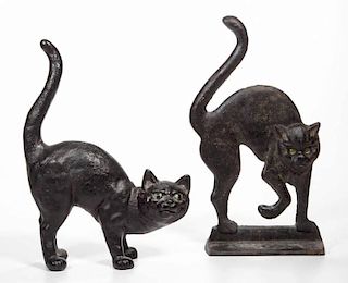 ASSORTED FIGURAL BLACK CAT CAST-IRON DOORSTOPS, LOT OF TWO