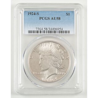 United States Peace Silver Dollar 1924-S, PCGS AU58