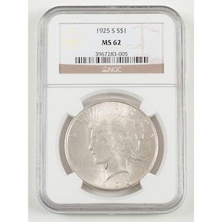 United States Peace Silver Dollar 1925-S, NGC MS62