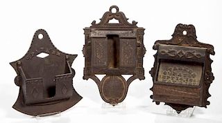 ASSORTED C. PARKER CAST IRON MATCH HOLDERS / SAFES, LOT OF THREE