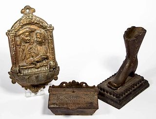 ASSORTED FIGURAL CAST-METAL MATCH HOLDERS / SAFES, LOT OF THREE