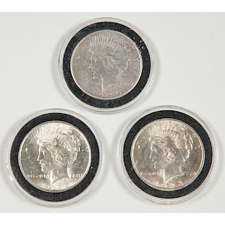 Three United States Peace Dollars 1922, 1923, 1925
