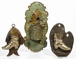 ASSORTED FIGURAL TIN MATCH HOLDERS / SAFES, LOT OF THREE