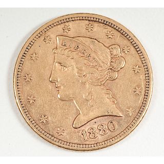 United States Liberty Head $5 Gold Coin 1880-S