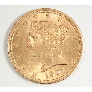 United States Liberty Head $5 Gold Coin 1901-S