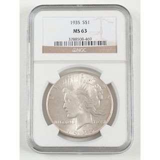 United States Peace Silver Dollar 1935, NGC MS63