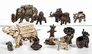 ASSORTED METAL FIGURAL ELEPHANT SMOKING ACCESSORIES, LOT OF 12