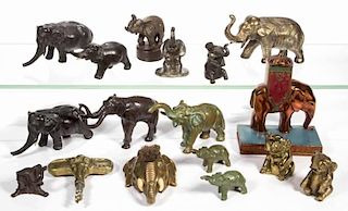 ASSORTED METAL FIGURAL ELEPHANT ARTICLES, LOT OF 17