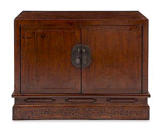 * A Large Chinese Hardwood Cabinet and Stand, Gui Height 34 1/4 x length 44 3/4 x depth 19 inches.