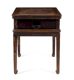 * A Chinese Hardwood Square Table, Fangzhuo Height 33 1/2 x width 26 1/2 x depth 26 1/2 inches.