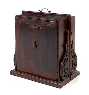 * A Chinese Hardwood Traveling Scholar's Bookcase, Tushu Xinggui Height 26 x width 24 x depth 14 inches.