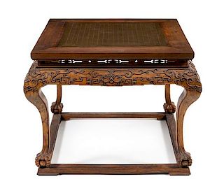 * A Chinese Hardwood Game Table, Qizhuo Height 29 x width 36 1/2 x depth 36 1/2 inches.