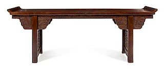 * A Large Chinese Hardwood Altar Table, Qiaotou'an Height 34 1/2 x width 53 x depth 30 1/2 inches.