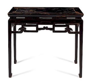 * A Chinese Black Lacquared Hardwood Side Table, Banzhuo Height 34 x width 38 1/4 x depth 19 inches.