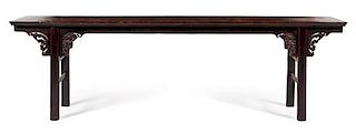 * A Large Chinese Black Lacquered Hardwood Altar Table, Pingtou'an Height 33 1/2 x width 110 x depth 15 1/4 inches.