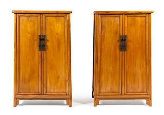 * A Pair of Chinese Hardwood Storage Cabinets, Yuanjiaogui, and A Pair of Chinese Hardwood Side Stands Height 71 x width 36 x de