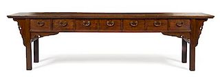 * A Large Chinese Elmwood Scholar's Table, Shuzhuo Heioght 34 x width 124 x depth 17 1/2 inches.