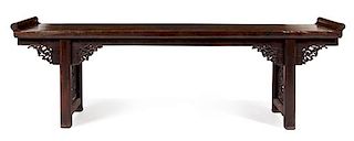* A Large Chinese Elmwood Altar Table, Qiaotou'an Height 37 1/4 x width 115 1/2 x depth 19 3/4 inches.
