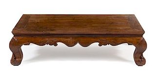 * A Chinese Hardwood Kang Table Kangzhuo Height 12 x width 44 x depth 20 inches.