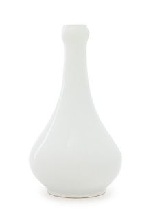 * A Chinese White Glazed Porcelain Bottle Vase Height 4 1/2 inches.