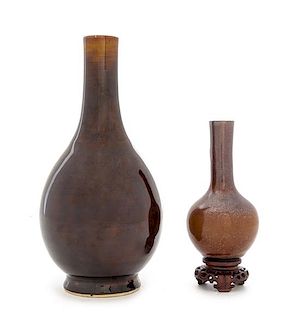 * Two Chinese Brown Glazed Porcelain Bottle Vases Height of taller 8 1/2 inches.