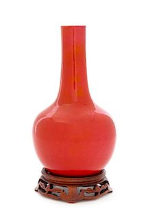 * A Chinese Copper Red Glazed Porcelain Bottle Vase Height 8 inches.
