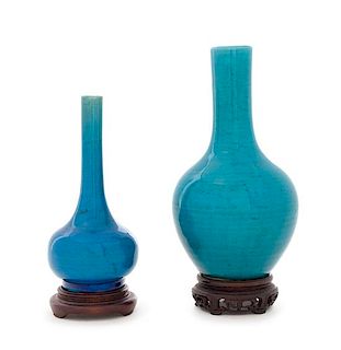 * Two Chinese Turquoise Glazed Porcelain Bottle Vases Height of taller 5 1/2 inches.