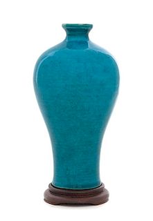 * A Chinese Turquoise Glazed Porcelain Meiping Vase Height 6 1/4 inches.