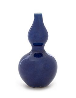 * A Small Chinese Blue Glazed Porcelain Double Gourd Vase Height 4 1/2 inches.