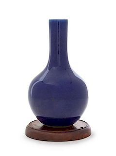 * A Chinese Blue Glazed Porcelain Bottle Vase Height 8 1/4 inches.