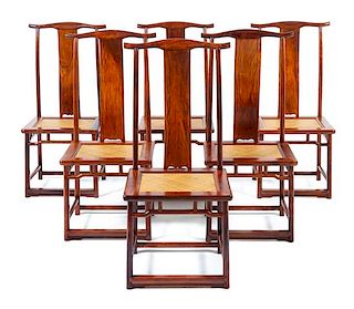 * A Set of Six Chinese Huanghuali Side Chairs, Dengguayi Each height 44 3/8 x width 21 1/4 x depth 16 inches.