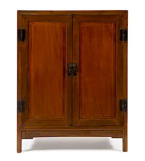* A Chinese Tielimu and Cedar Wood Cabinet, Fangjiaogui Height 56 1/2 x width 43 3/4 x depth 18 1/2 inches.