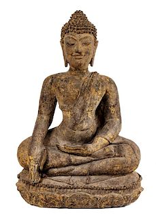 * A Thai Lacquer Figure of a Seated Lanna Buddha Height 24 inches.