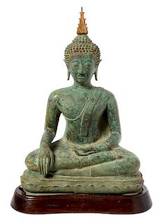 * A Thai Bronze Figure of Seated Buddha Height 24 inches.
